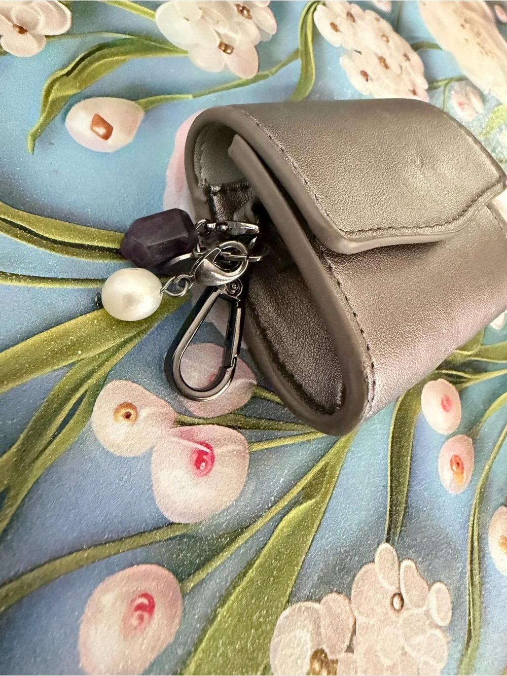 Metallic Gray Women’s Key Pouch with Charm